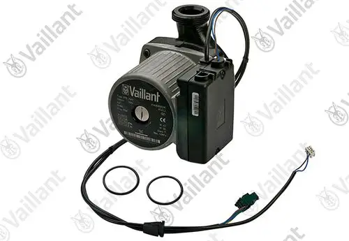 Vaillant Pumpe mit elektrischer Anschlussleitung, zwei Dichtungen und Kabelkonnektor, zur Verwendung in Heizungsanlagen oder ähnlichen Anwendungen.